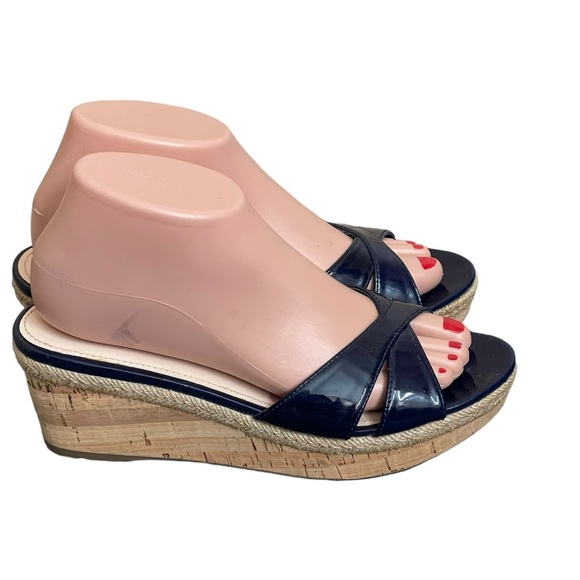 PRADA Platform Cork Wedge
Navy Blue Patent Leather
Sandals Sz EU 37.5 US 7.5 - Picture 6 of 15